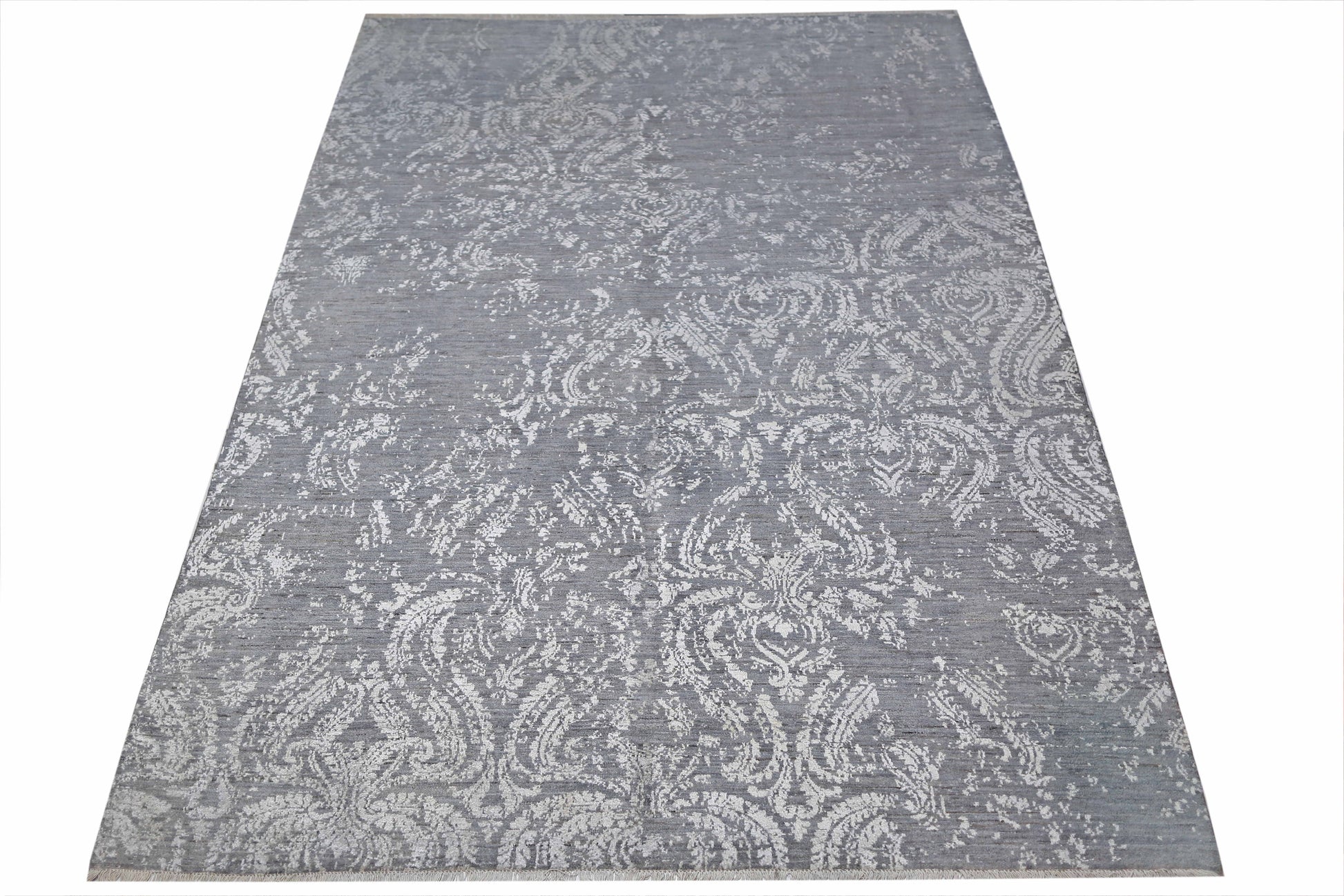 grey & silver premium handwoven pure wool chobrang rug, 8ft 10in x 12ft 0in