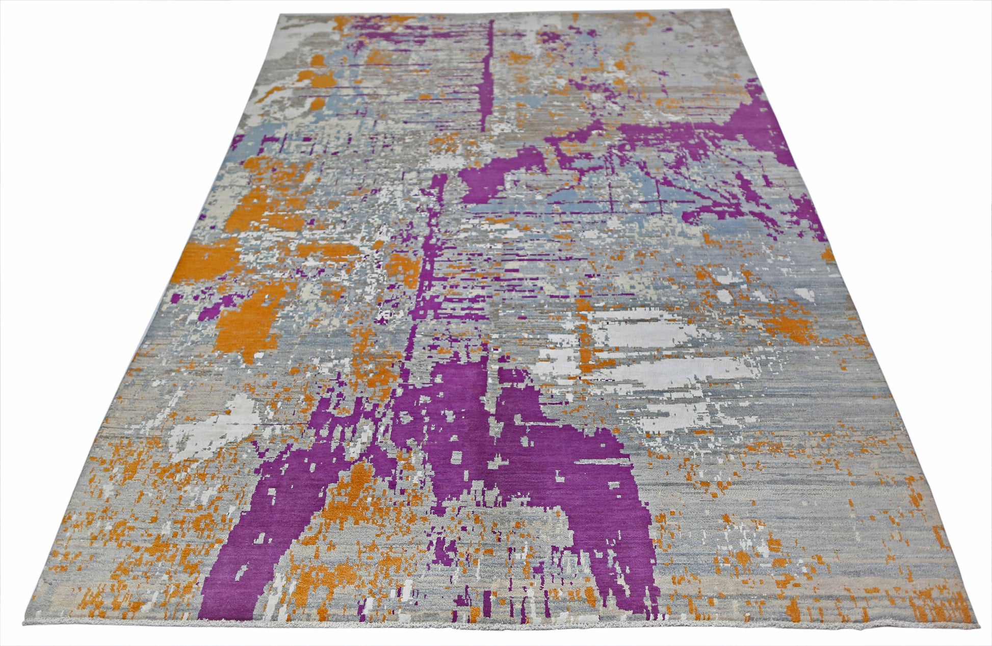 grey & purple premium handwoven pure wool chobrang rug, 8ft 7in x 11ft 11in