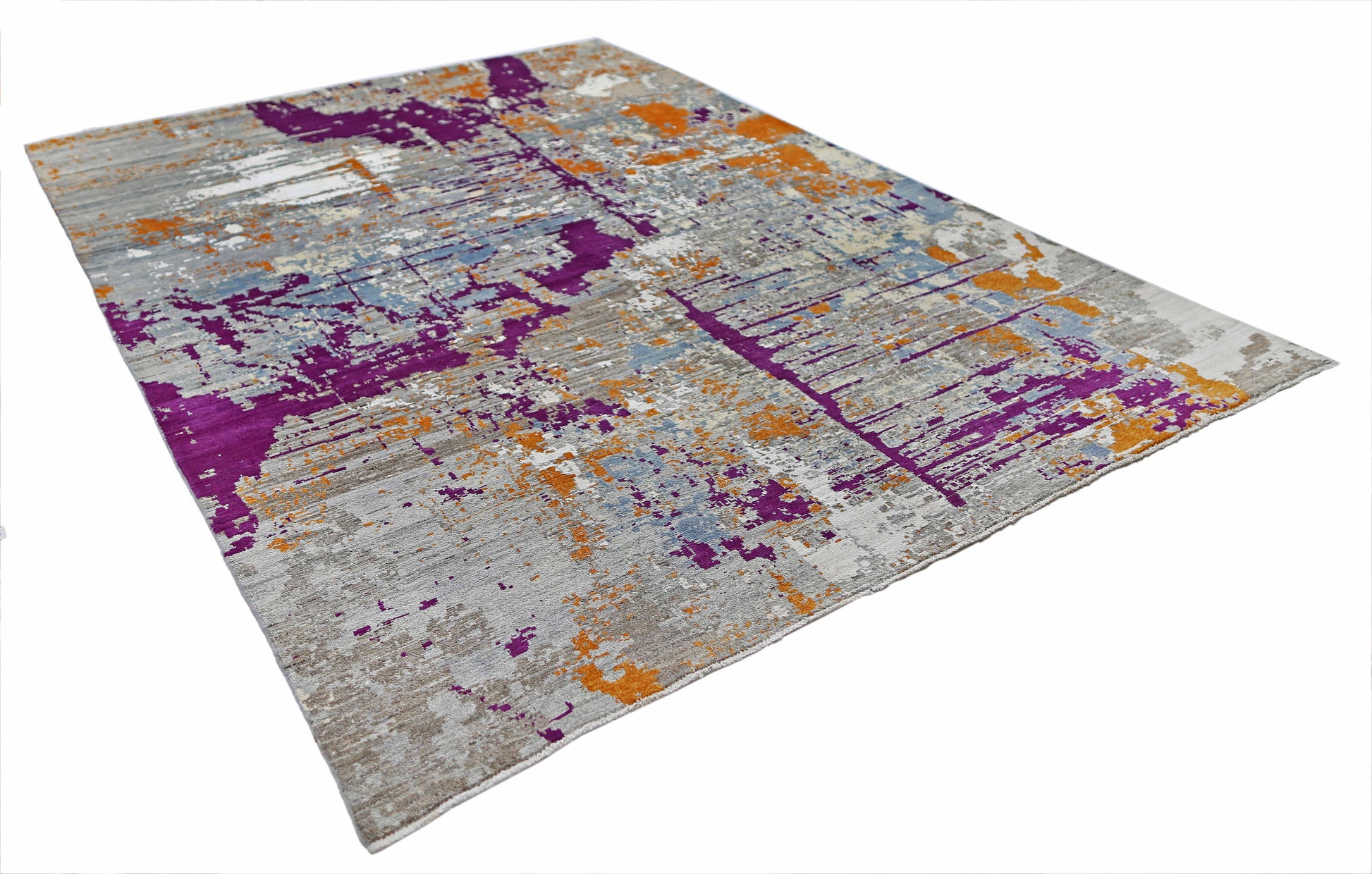 grey & purple premium handwoven pure wool chobrang rug, 8ft 7in x 11ft 11in