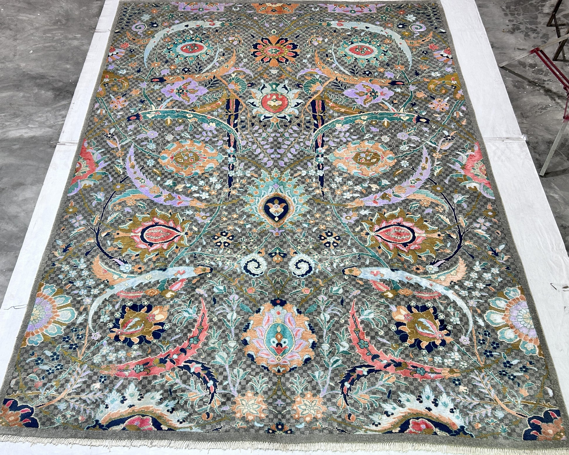 grey & teal premium handwoven pure wool chobrang rug, 9ft 0in x 11ft 10in