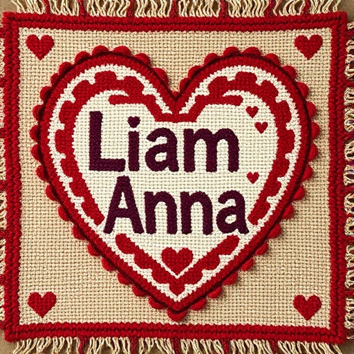 eternal love, hand knotted, personalized rug names inside a heart