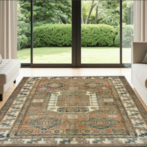rust & ivory premium handwoven pure wool super kazak rug, 3ft 4in x 4ft 9in